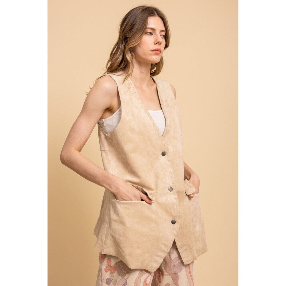 CH3 Beige Faux Suede Vest